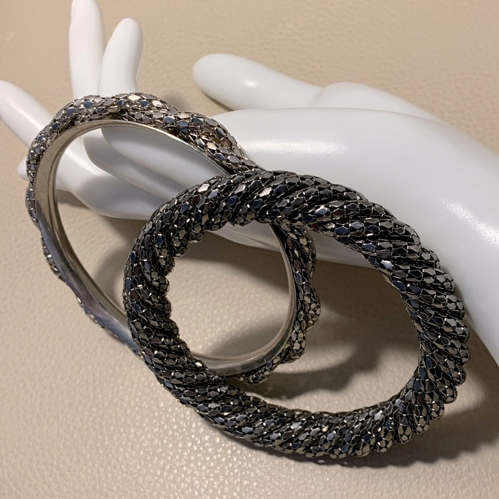 Set Of Two Silver Whirly Metal Bracelets